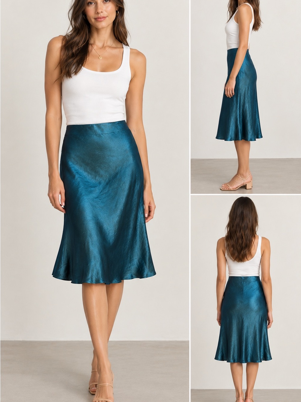 Aritzia Babaton Teal Blue A-Line Satin Slip Midi Skirt size 4